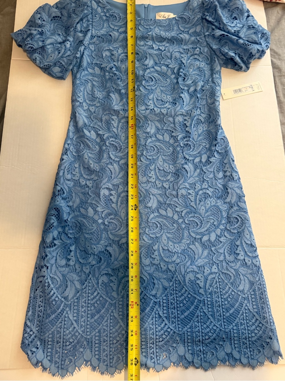 Eliza J Blue Lace Puff-Sleeve Midi Dress - Picture 4 of 9